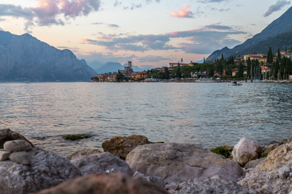 landscape italy sunset lago di garda malcesine lake clouds village x